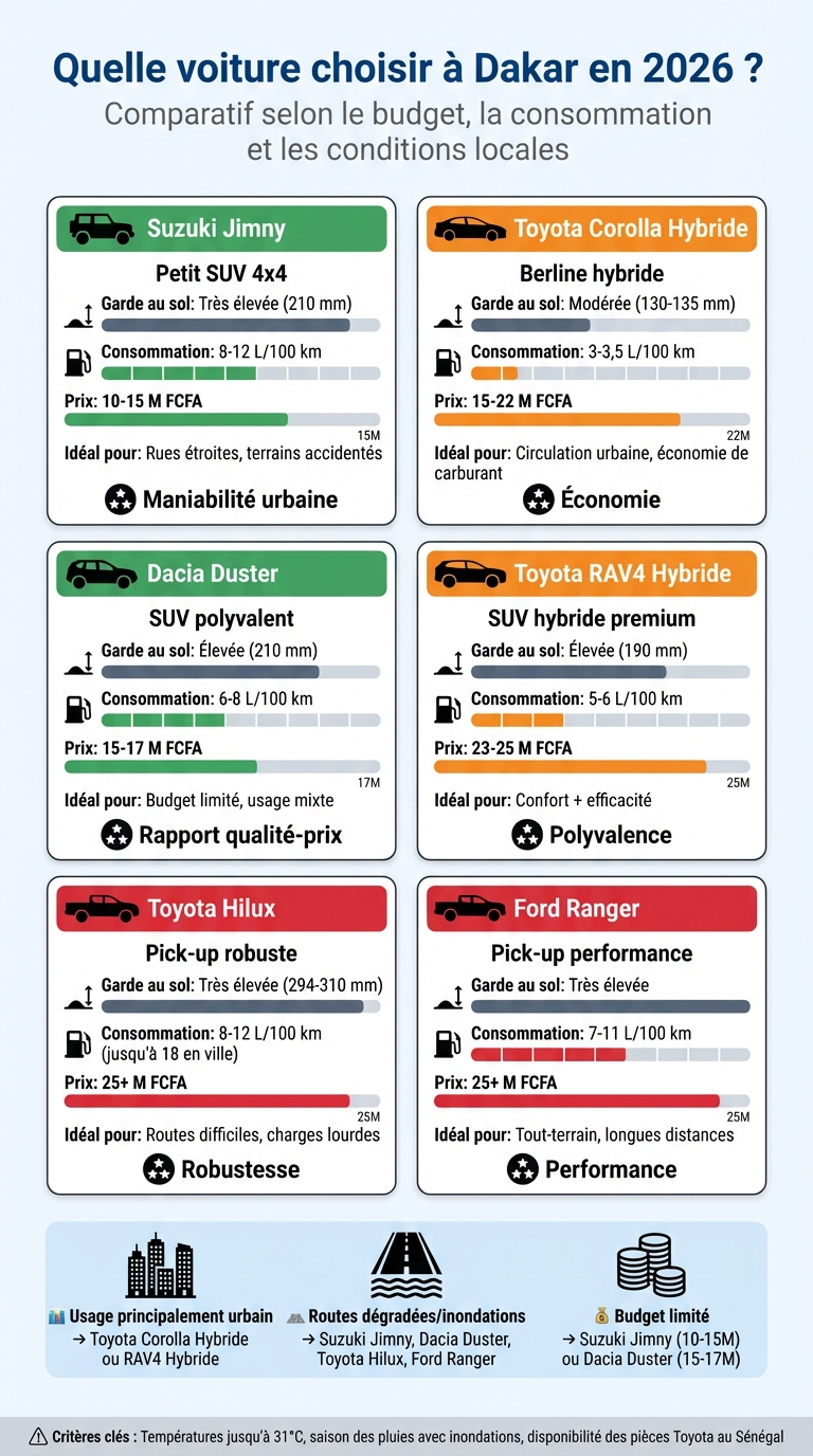 Comparatif des meilleurs véhicules pour Dakar 2026 : prix, consommation et garde au sol