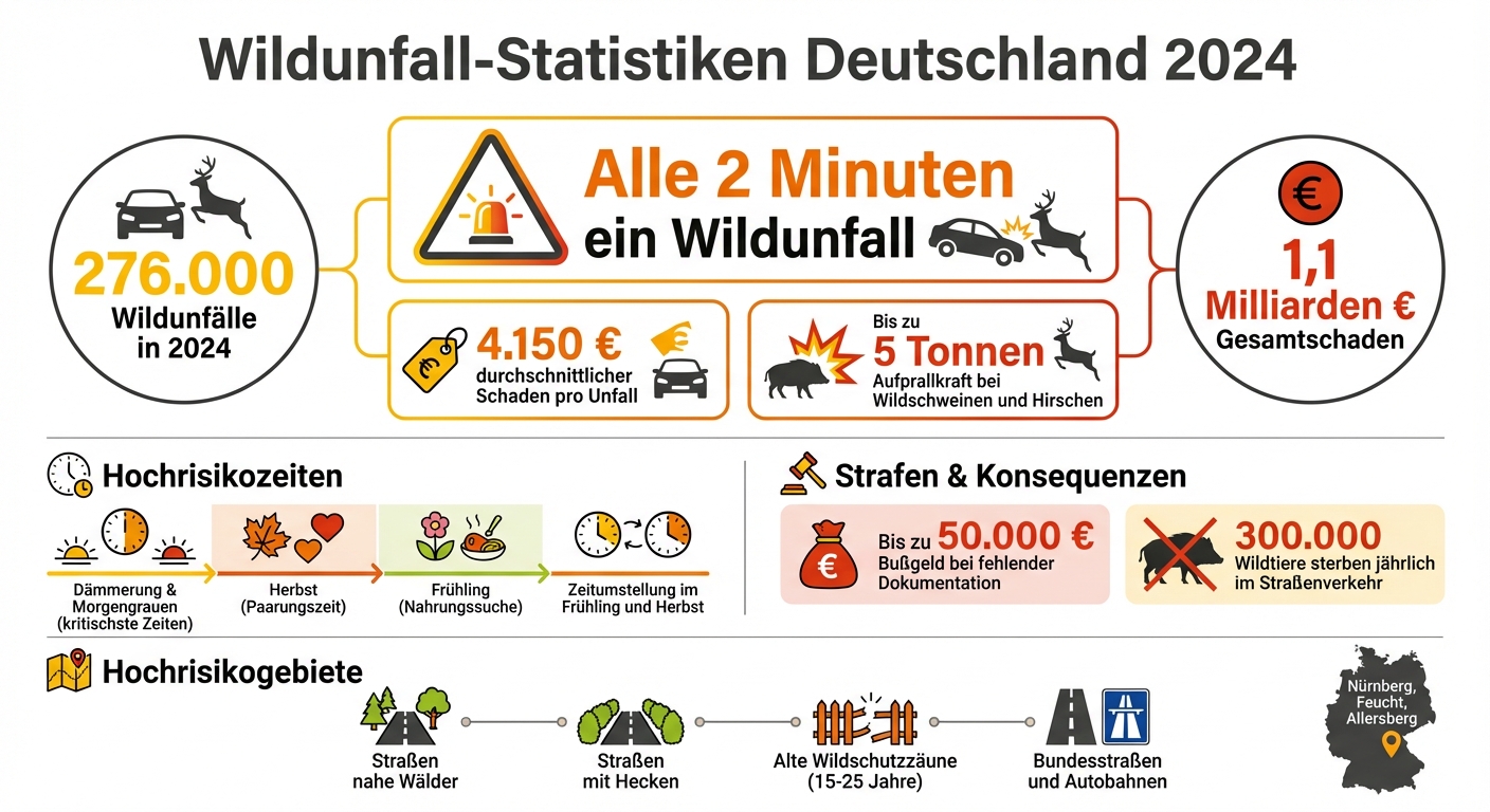 Wildunfall-Statistiken Deutschland 2024: Zahlen, Kosten und Hochrisikozeiten
