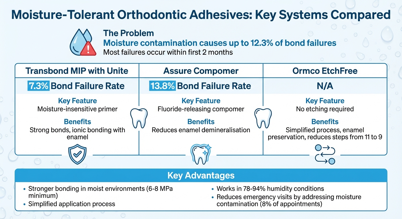 Moisture-Tolerant Orthodontic Adhesives Comparison: Bond Strength and Features
