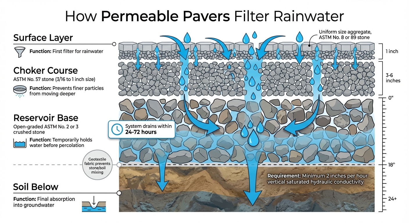 How Permeable Pavers Filter Rainwater: Layer-by-Layer Infiltration Process