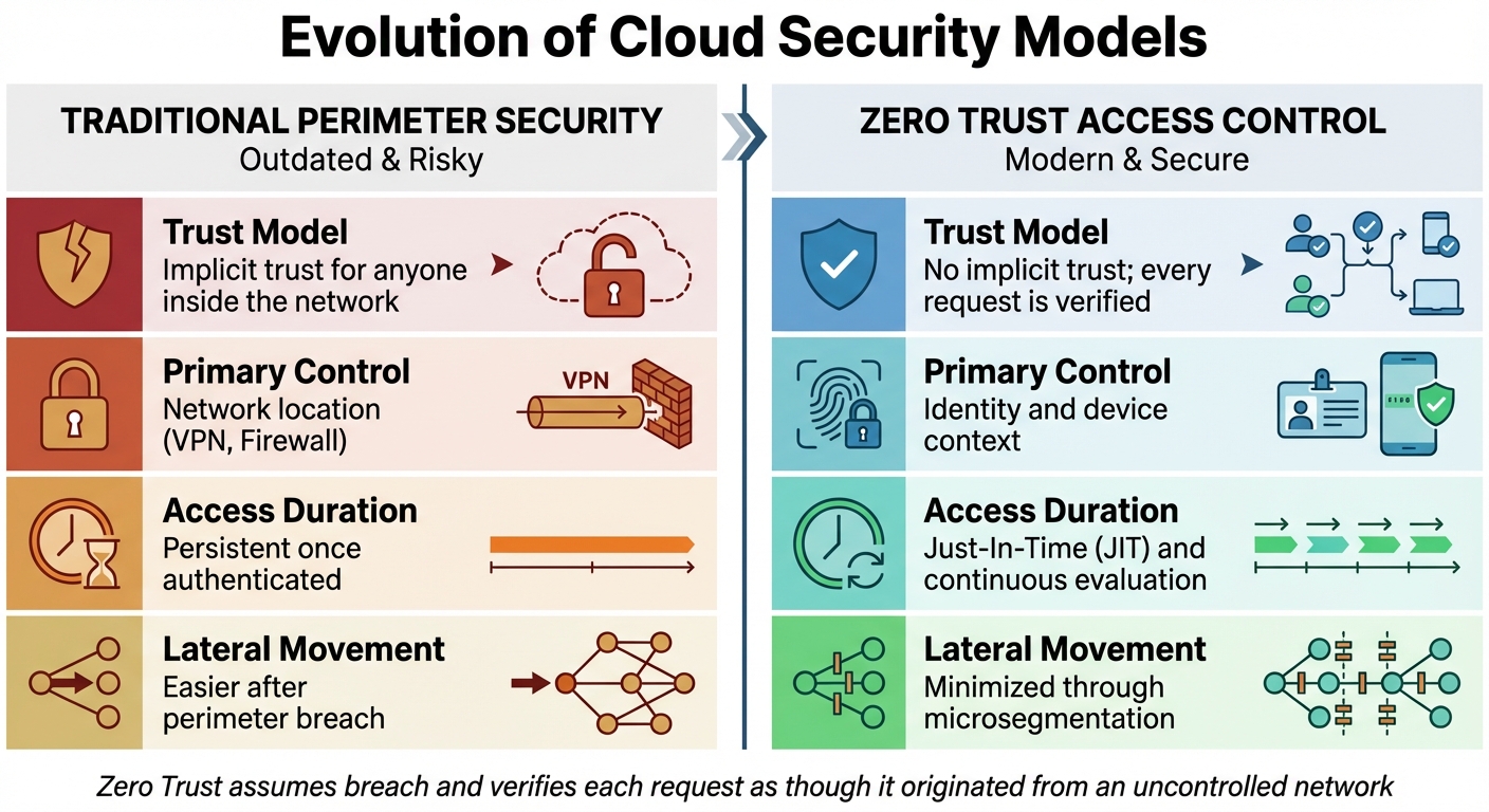 Traditional Perimeter Security vs Zero Trust Access Control Model