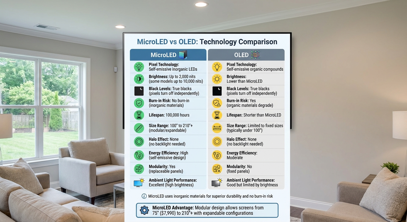 MicroLED vs OLED TV Technology Comparison: Key Specifications and Features