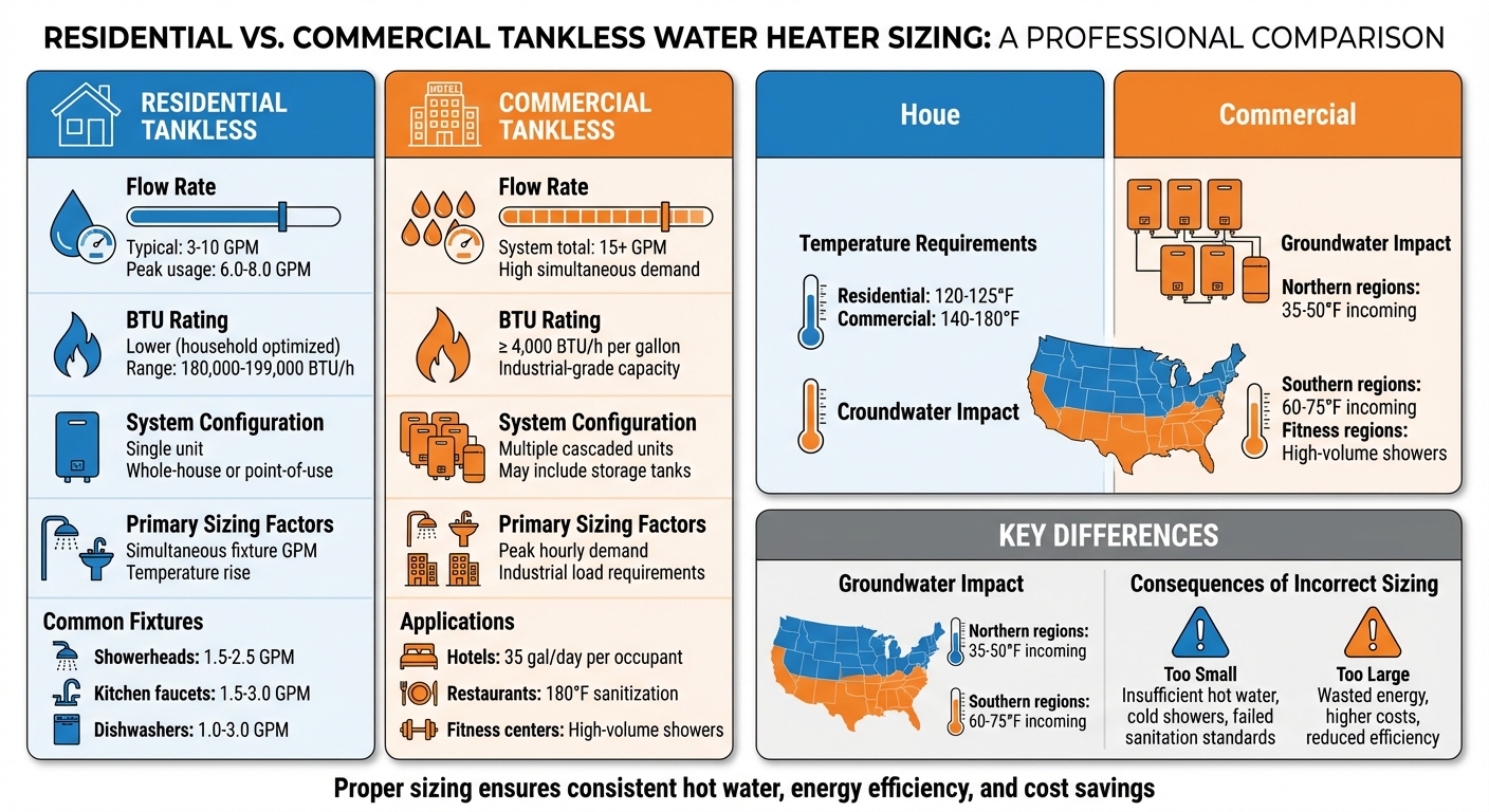 Residential vs Commercial Tankless Water Heater Sizing Comparison Chart