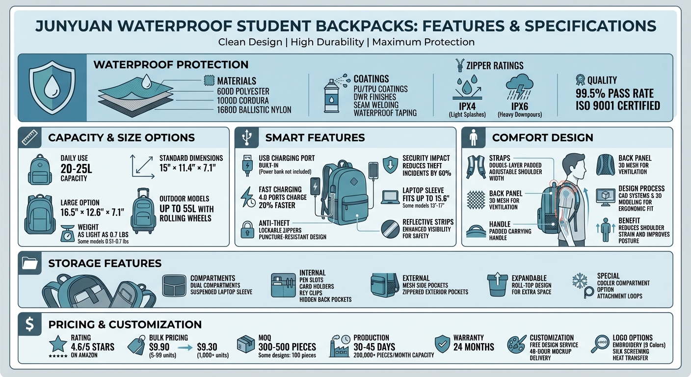 Junyuan Waterproof Backpack Key Features and Specifications Comparison