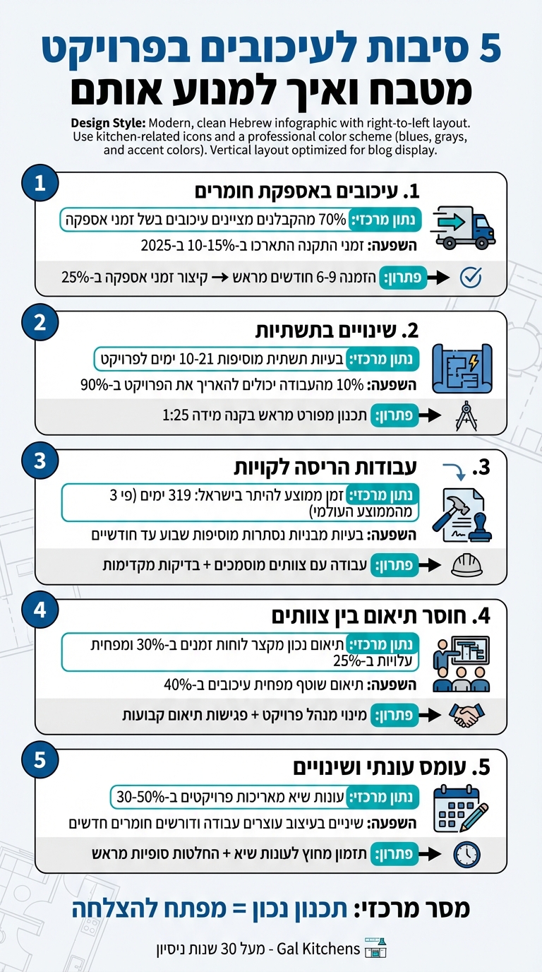 5 סיבות לעיכובים בפרויקט מטבח ופתרונות למניעתם