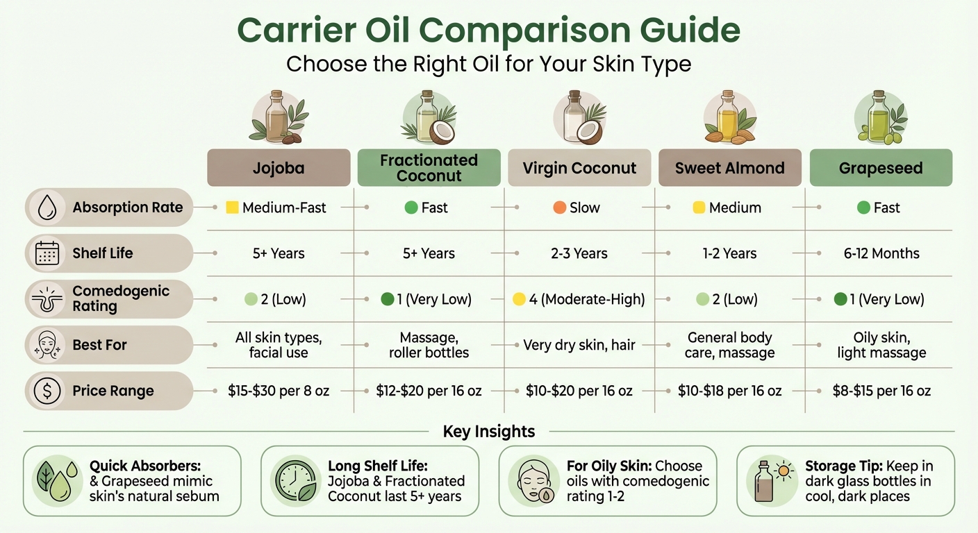 Carrier Oil Comparison Chart: Properties, Benefits, and Best Uses