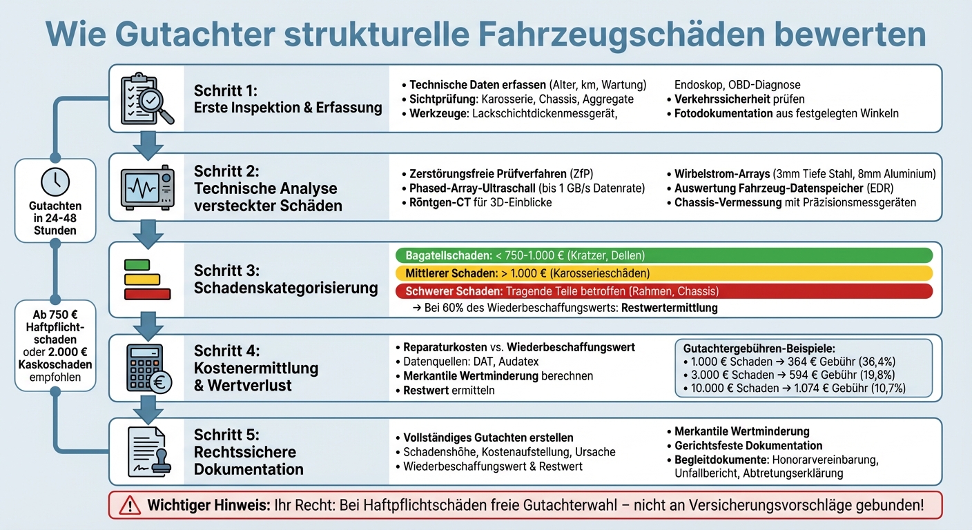 Der 5-Schritte-Prozess der Gutachter-Schadensbewertung bei Fahrzeugen
