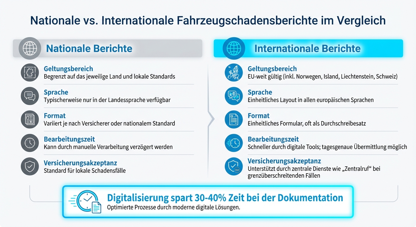 Nationale vs. Internationale Fahrzeugschadensberichte: Vergleich der wichtigsten Merkmale
