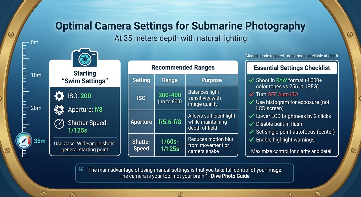 Submarine Photography Camera Settings Guide for 35m Depths