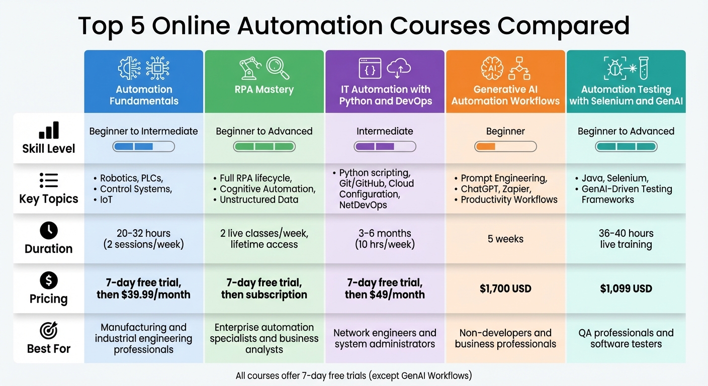 Comparison of Top 5 Online Automation Courses: Features, Pricing, and Best Use Cases