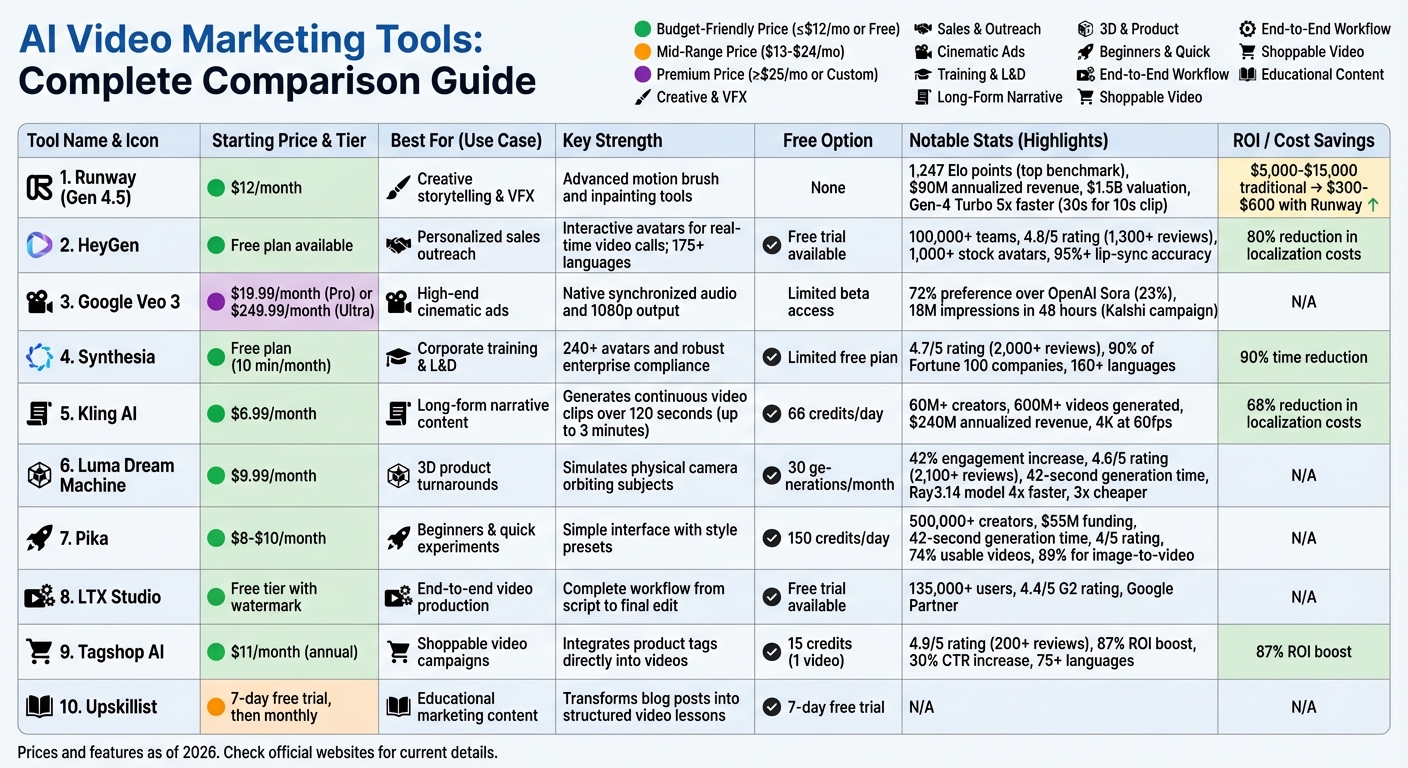 AI Video Marketing Tools Comparison: Features, Pricing, and Best Use Cases