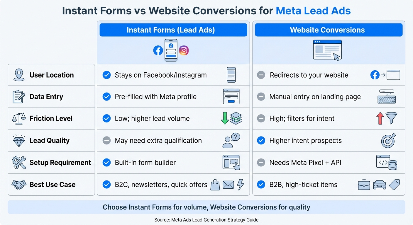 Meta Ads Instant Forms vs Website Conversions Comparison