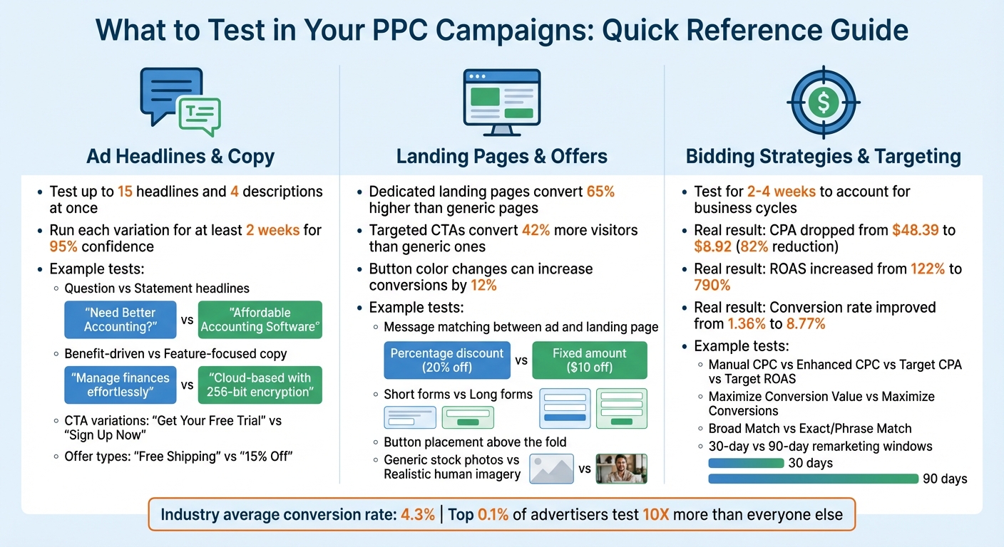 PPC A/B Testing Elements Comparison Chart