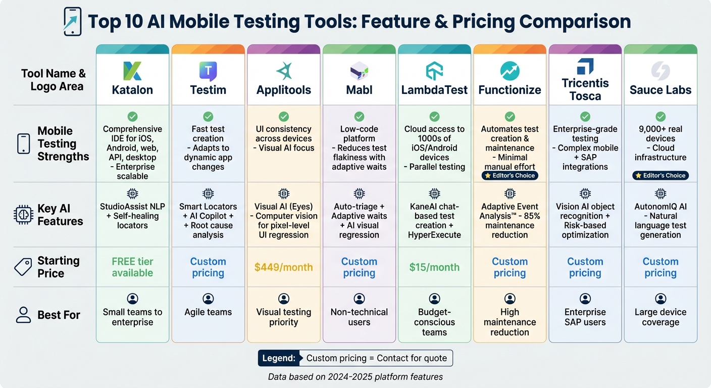 Top 10 AI Mobile Testing Tools Comparison Chart