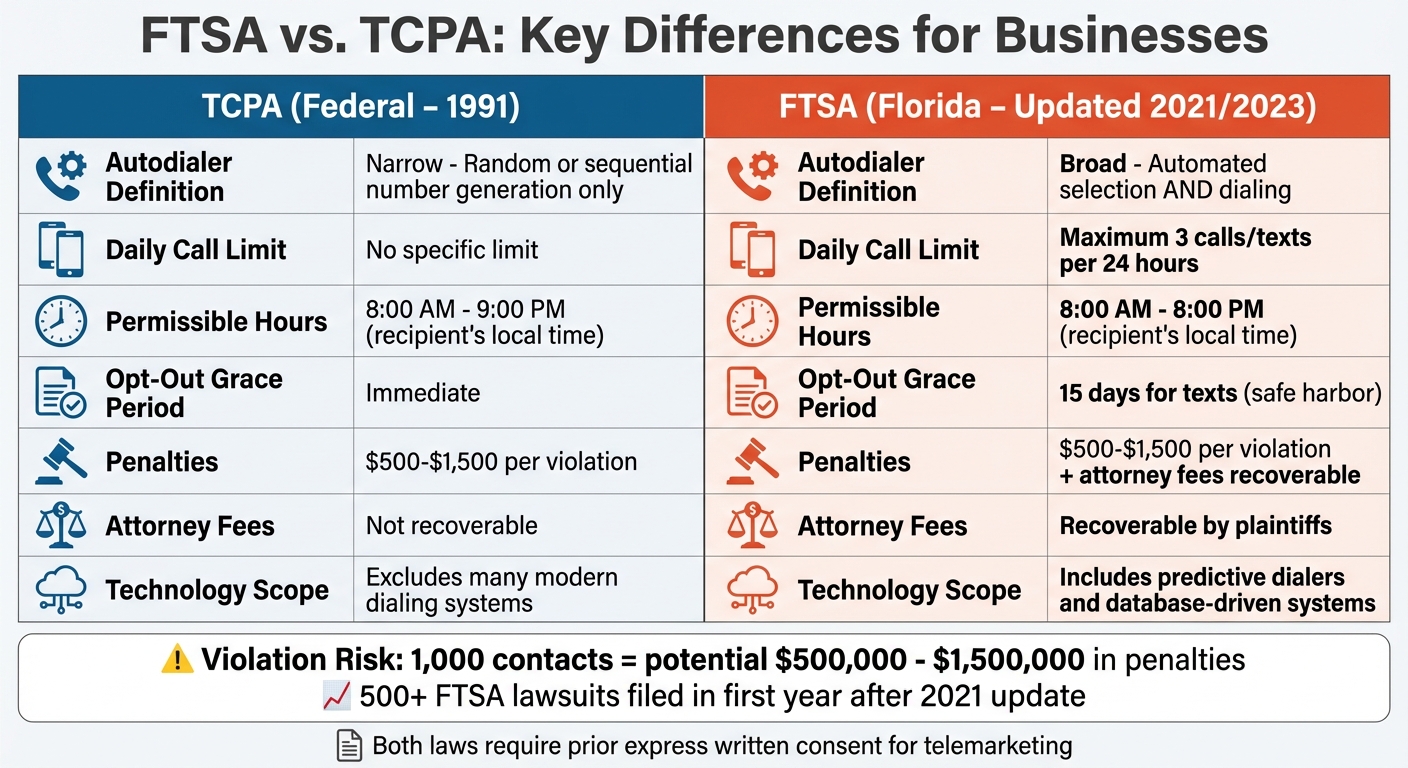 FTSA vs TCPA Compliance Requirements Comparison Chart