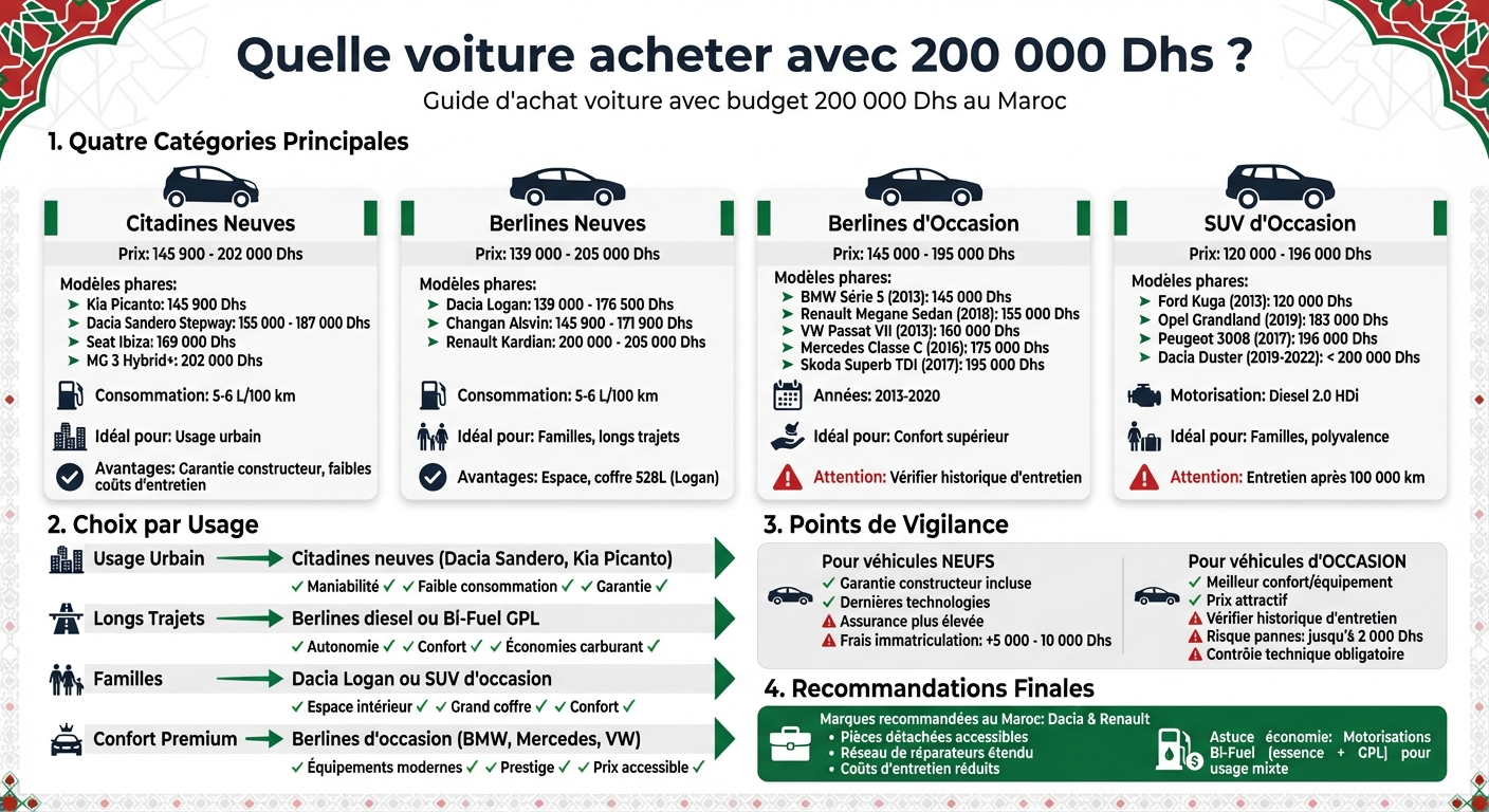 Guide d'achat voiture 200 000 Dhs Maroc : comparatif citadines, berlines et SUV