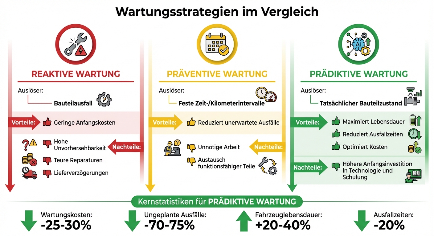 Vergleich der Wartungsstrategien: Reaktiv vs. Präventiv vs. Prädiktiv