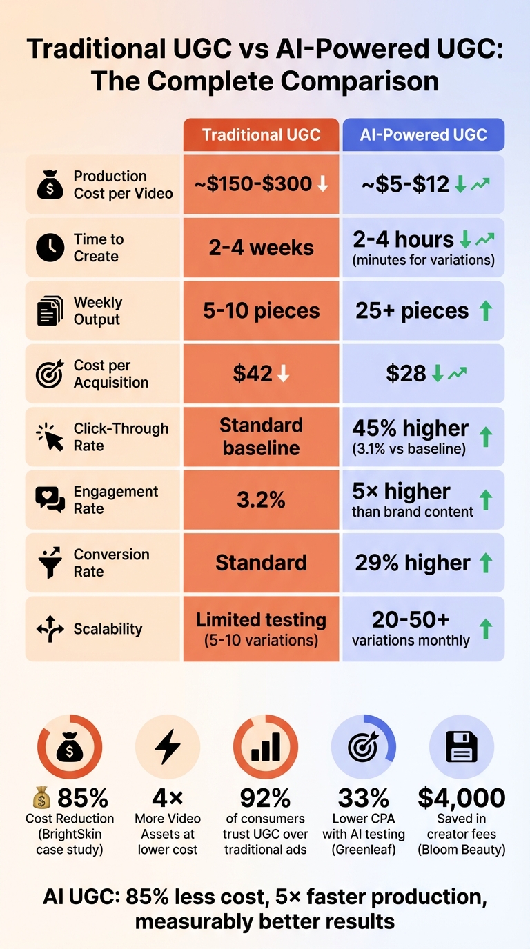 Traditional vs AI-Powered UGC: Cost, Time, and Performance Comparison