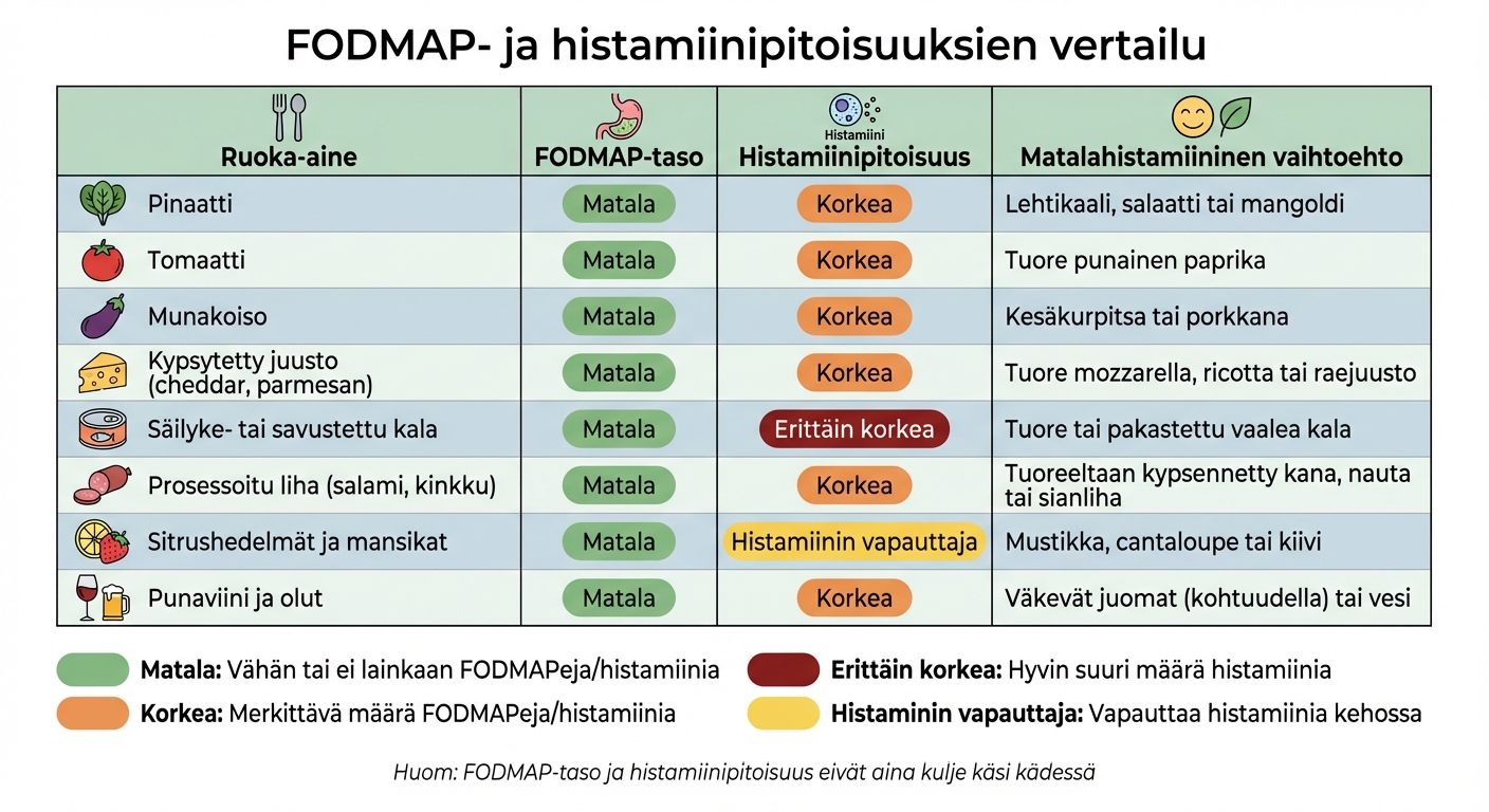 FODMAP vs histamiini: Ruoka-aineiden vertailu ja vaihtoehdot