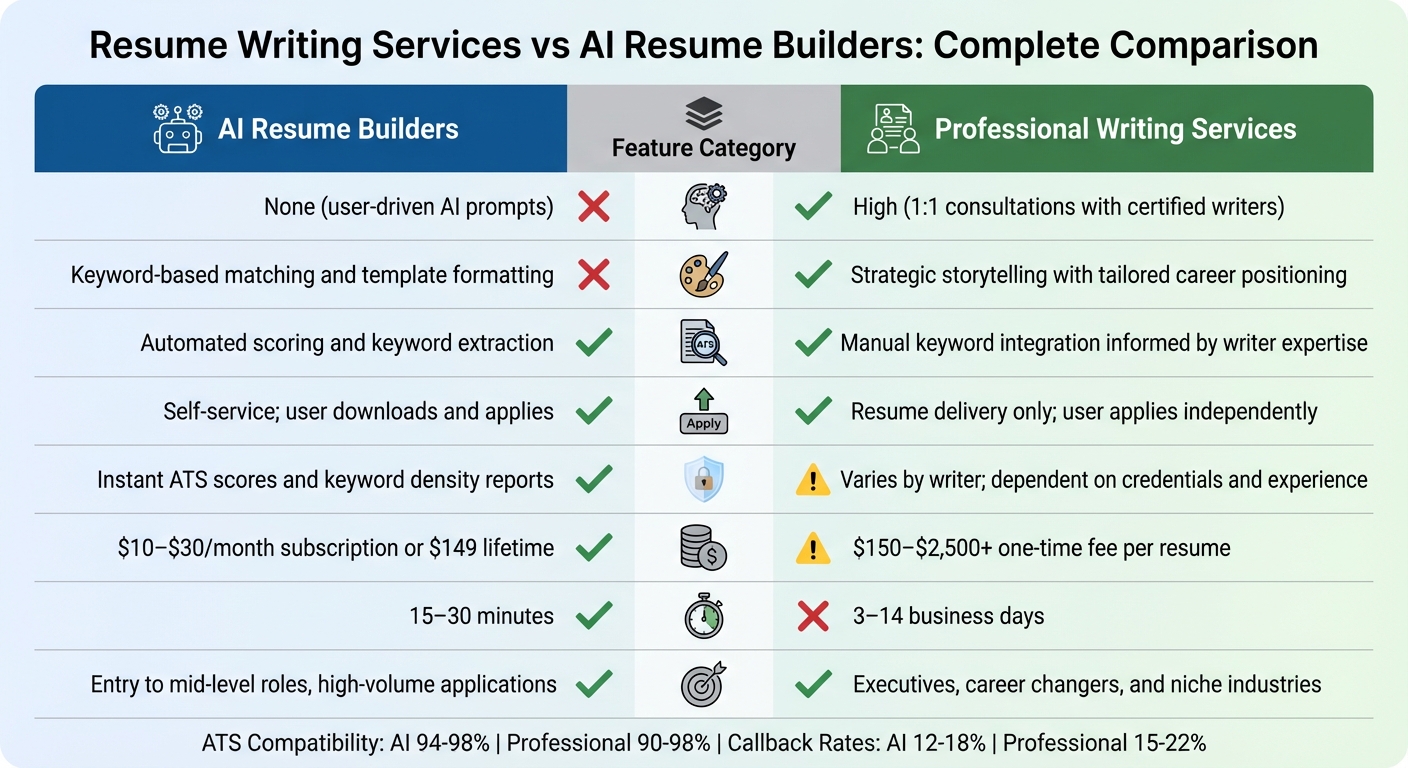 Resume Writing Services vs AI Resume Builders Comparison Chart