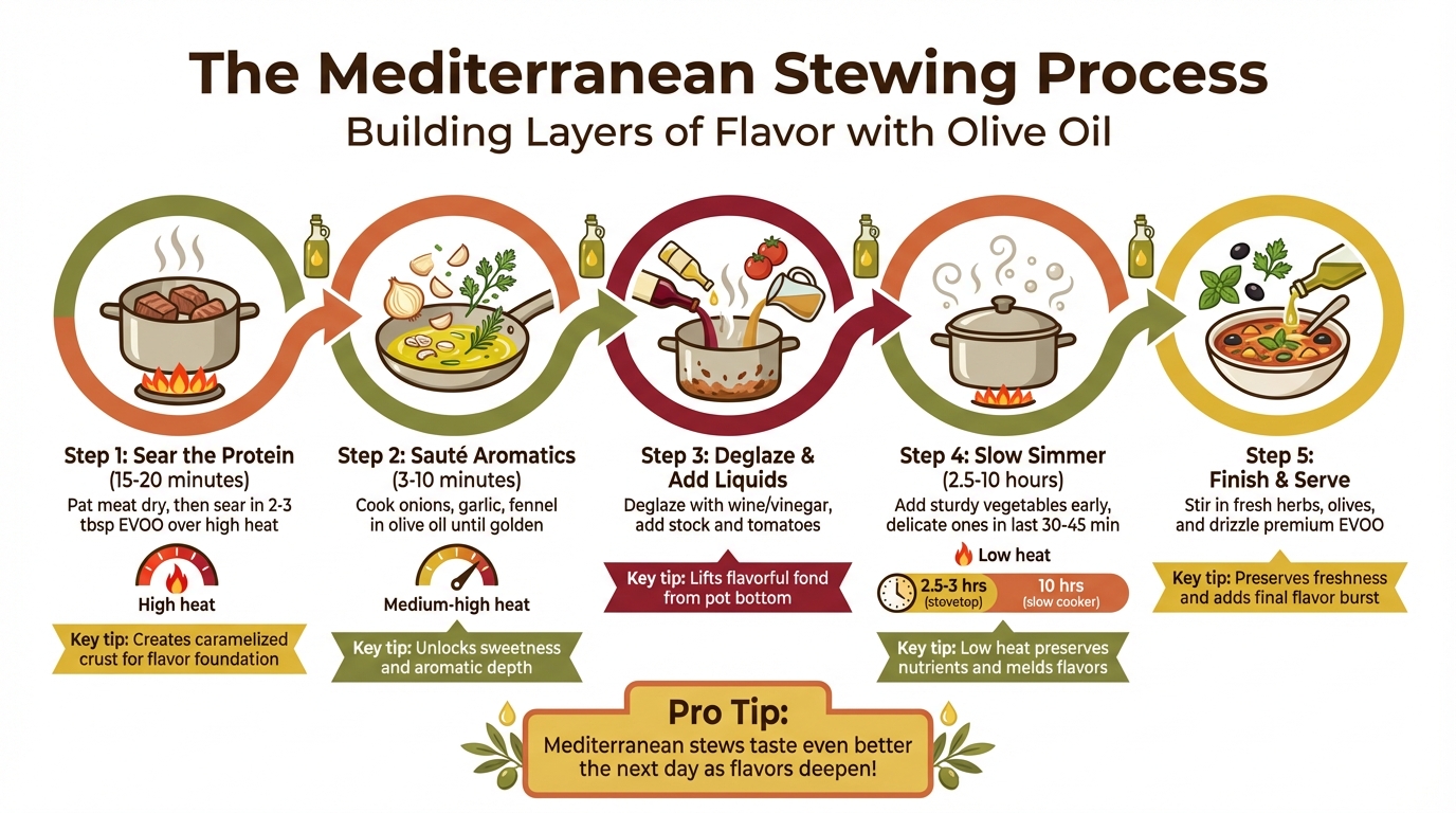 Mediterranean Stewing Process: 5 Steps to Perfect Olive Oil-Based Stews
