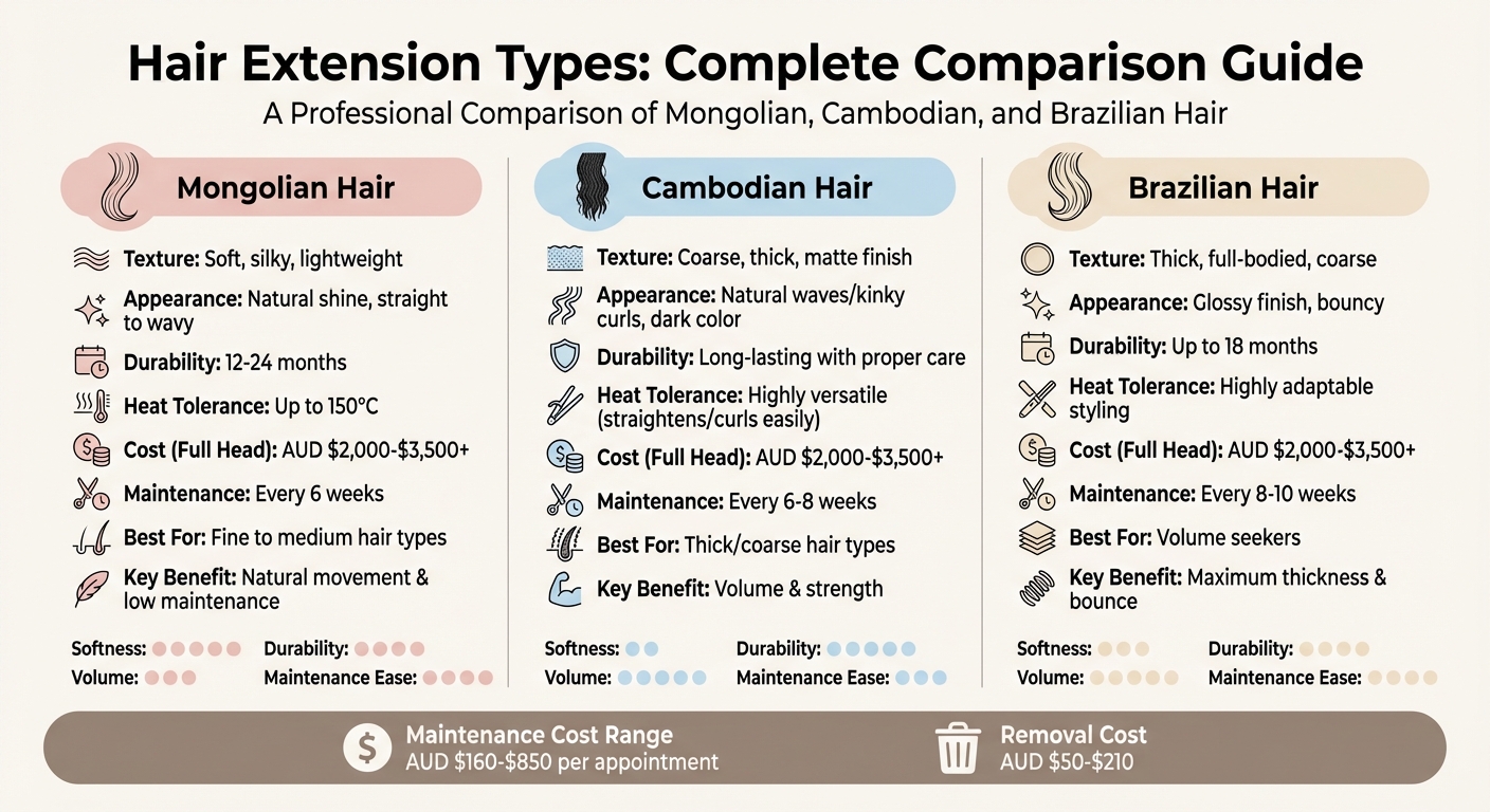 Mongolian vs Cambodian vs Brazilian Hair Extensions Comparison Chart
