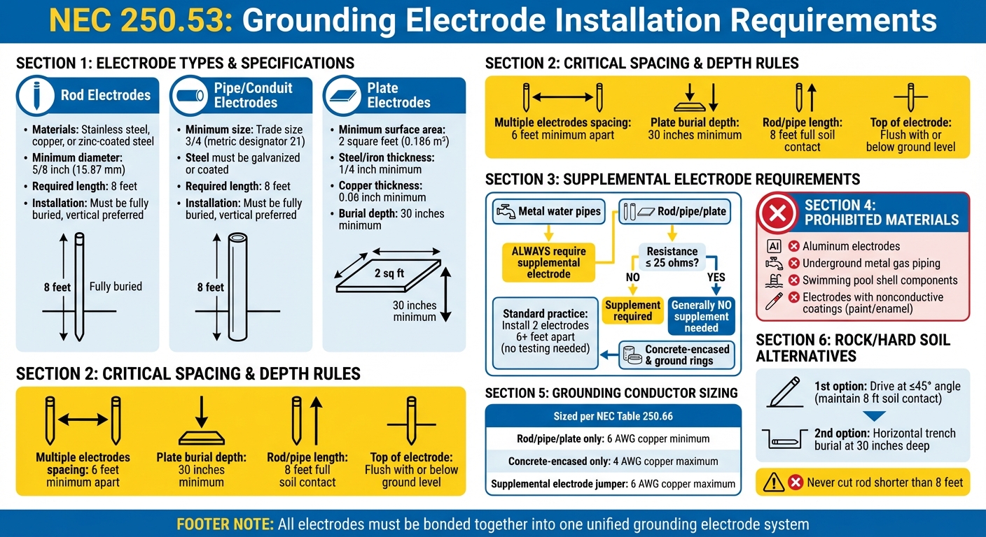 NEC 250.53 Grounding Electrode Installation Requirements Quick Reference Guide