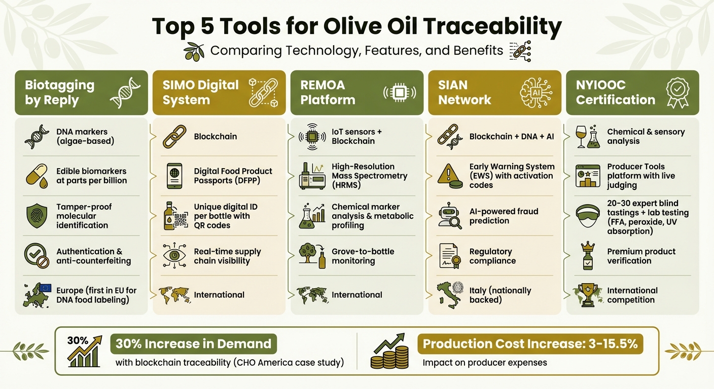 Comparison of 5 Leading Olive Oil Traceability Systems and Technologies