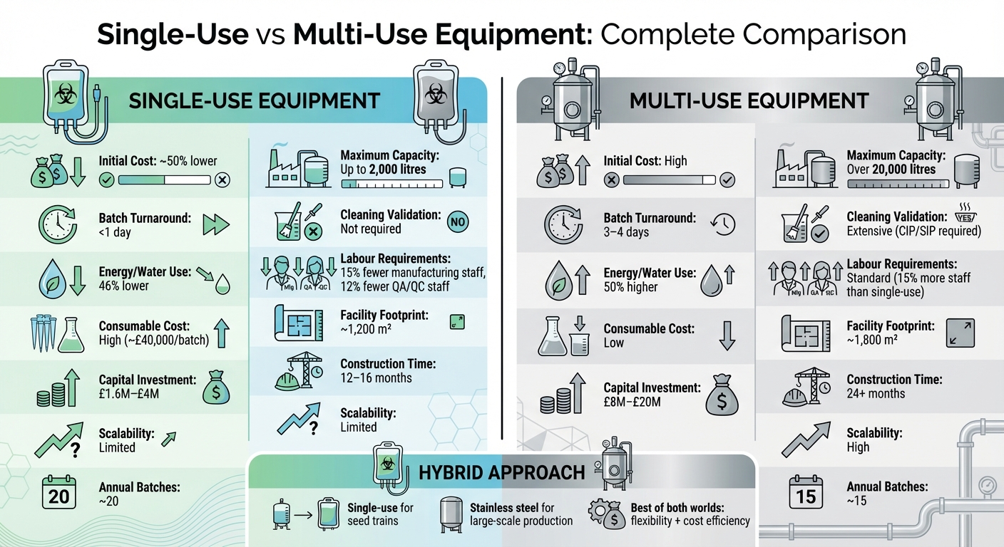 Single-Use vs Multi-Use Equipment Comparison for GMP Cultivated Meat Facilities