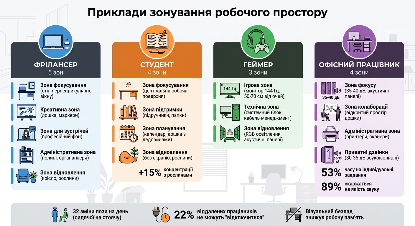 Порівняння зонування робочого простору для різних професій