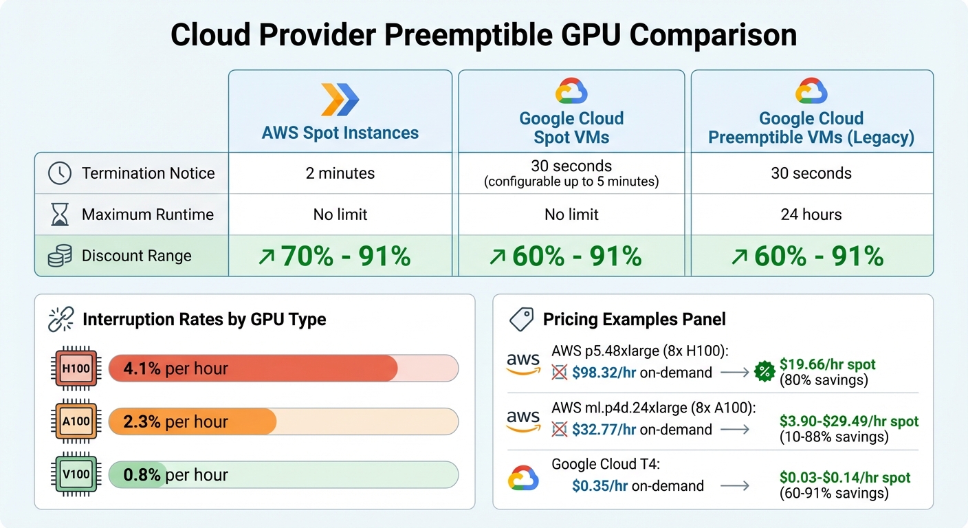 Cloud Provider GPU Spot Instance Comparison: Pricing, Termination Notices, and Discount Ranges