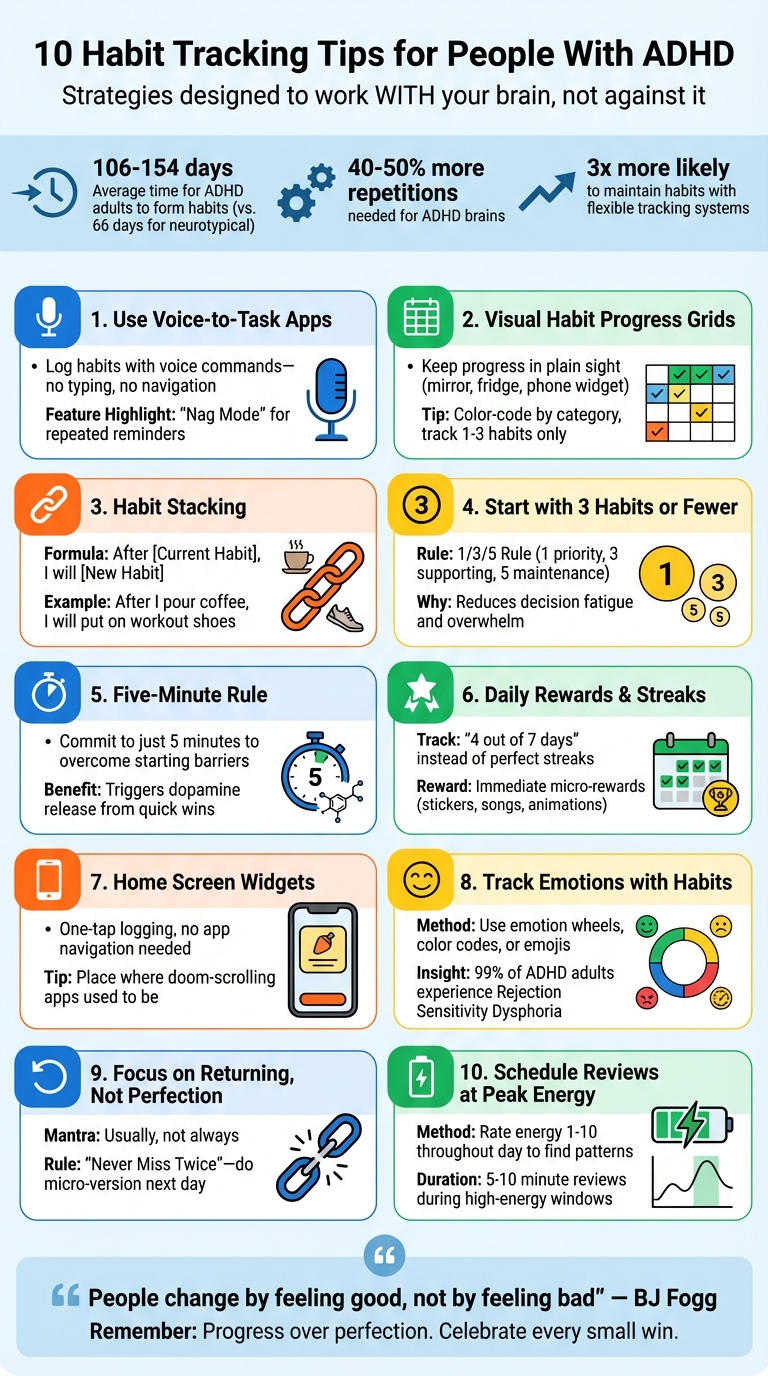 10 ADHD-Friendly Habit Tracking Tips: Visual Guide for Building Sustainable Routines