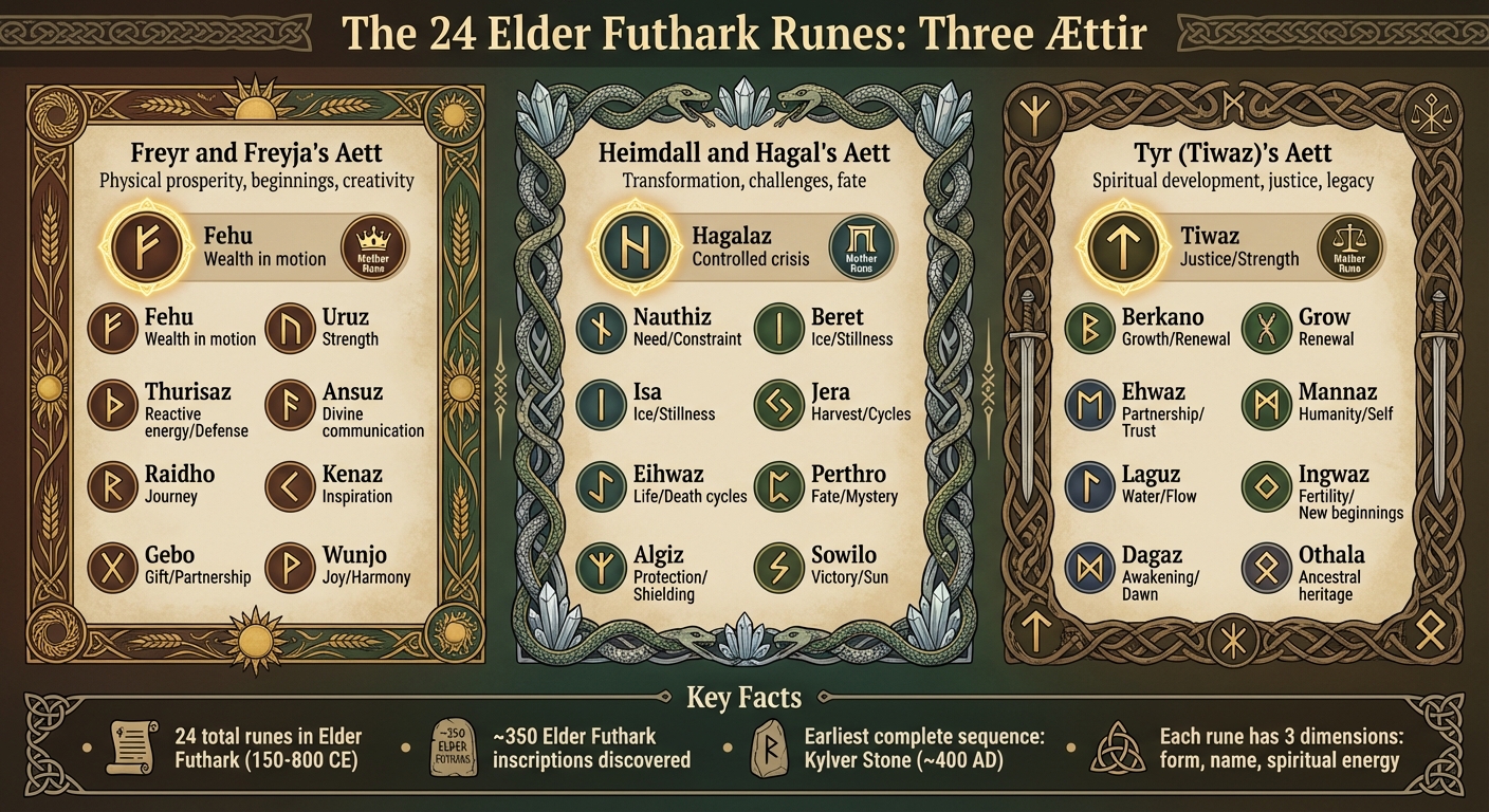 The 24 Elder Futhark Runes Organized by Aett with Meanings