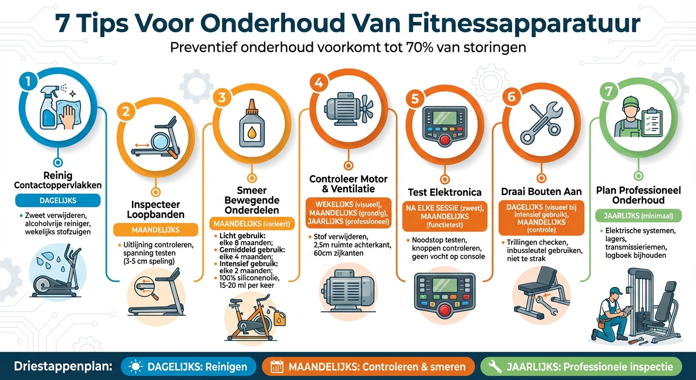 7 essentiële onderhoudstips voor fitnessapparatuur met frequentie-overzicht
