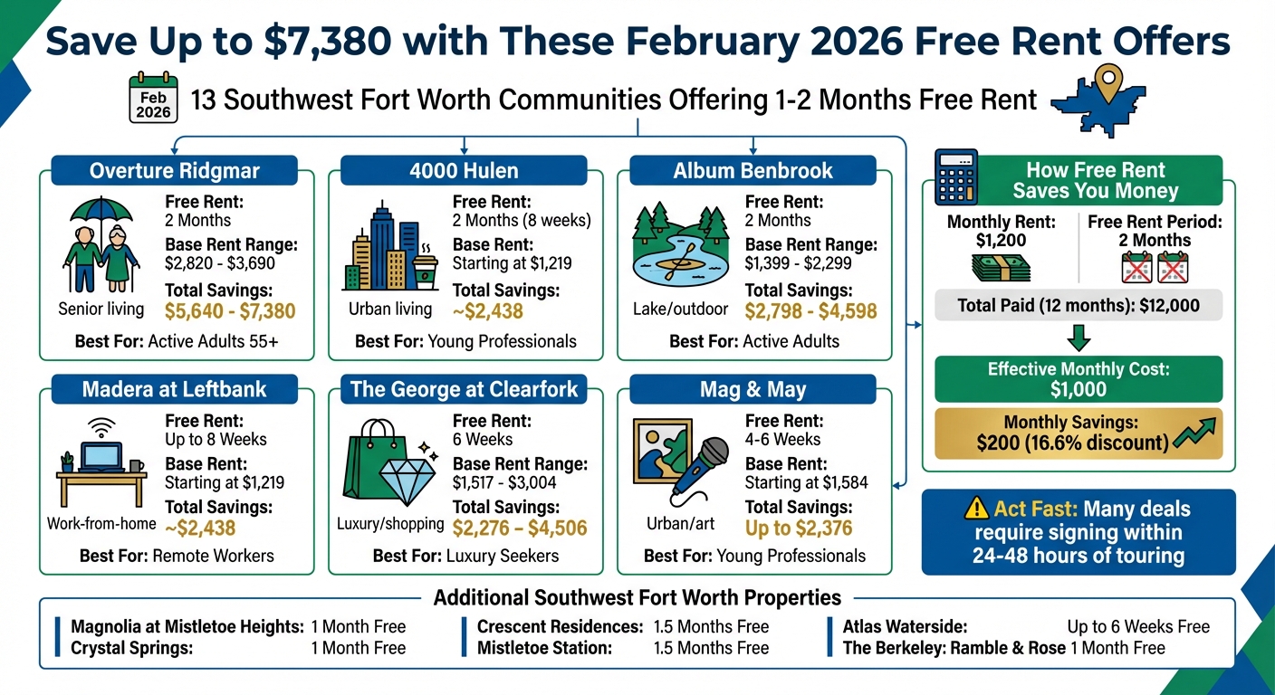 Southwest Fort Worth Free Rent Offers February 2026 Comparison