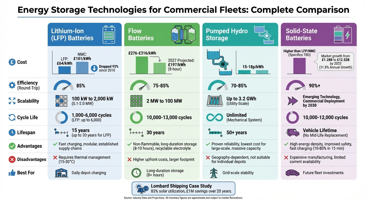 Commercial Fleet Energy Storage Technologies Comparison: Cost, Efficiency, and Lifespan