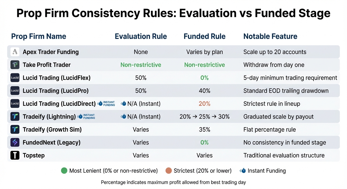Prop Firm Consistency Rules Comparison Chart