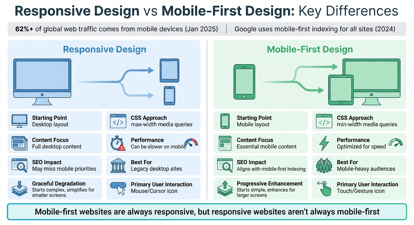 Responsive Design vs Mobile-First Design: Key Differences Comparison Chart