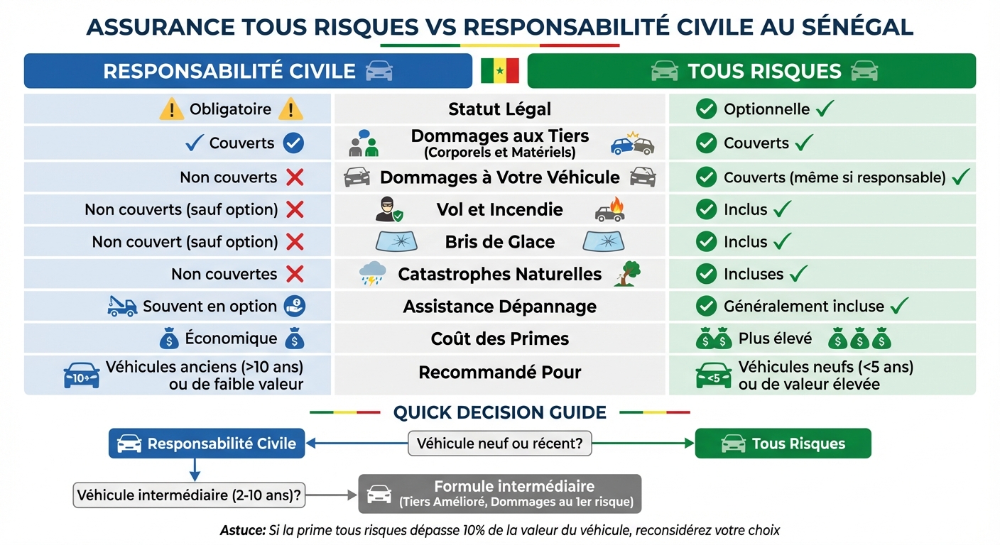 Comparaison assurance tous risques vs responsabilité civile au Sénégal