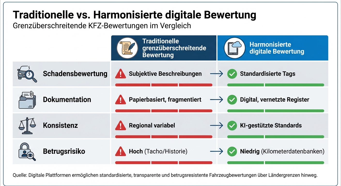 Vergleich: Traditionelle vs. digitale grenzüberschreitende KFZ-Bewertung