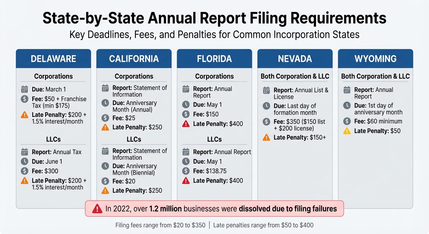 State-by-State Annual Report Filing Requirements and Penalties Comparison