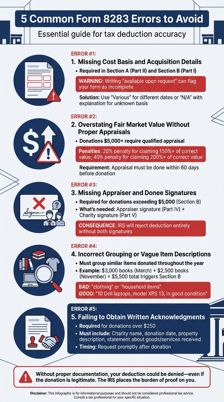 5 Common Form 8283 Errors to Avoid When Filing Non-Cash Donation Deductions