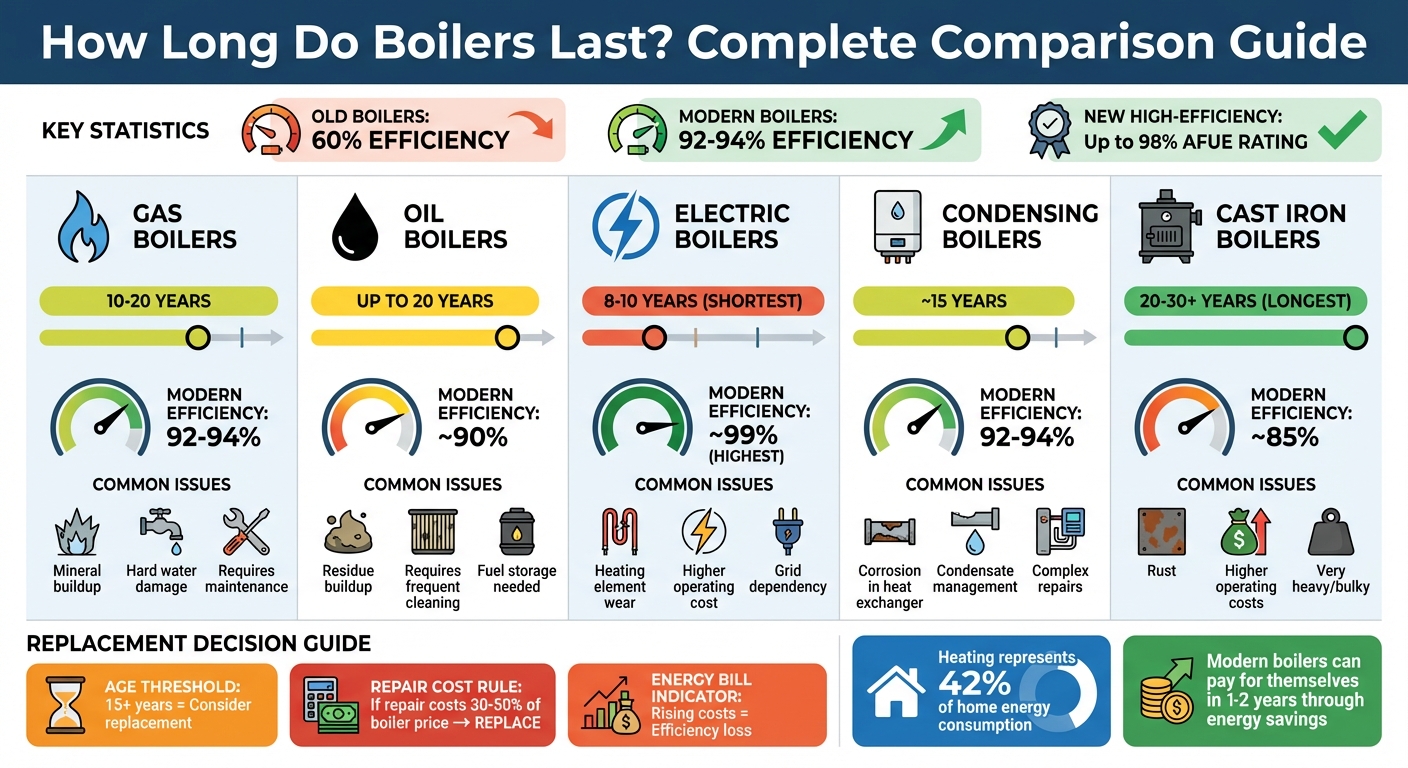 Boiler Types Lifespan and Efficiency Comparison Chart