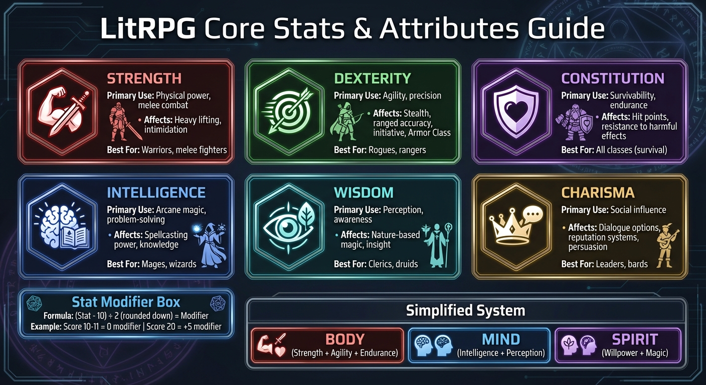 LitRPG Core Stats Guide: Six Attributes and Their Effects
