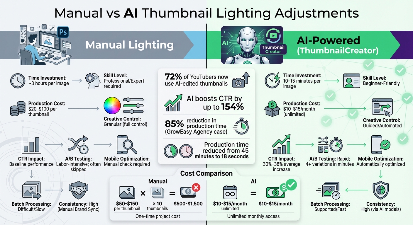 Manual vs AI Thumbnail Lighting: Time, Cost & Performance Comparison