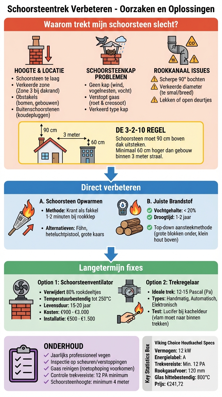 Schoorsteentrek verbeteren: oorzaken en oplossingen stapsgewijs