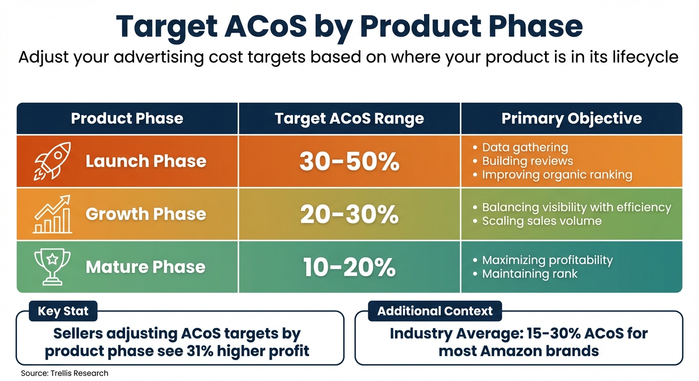 Amazon PPC Target ACoS by Product Lifecycle Phase