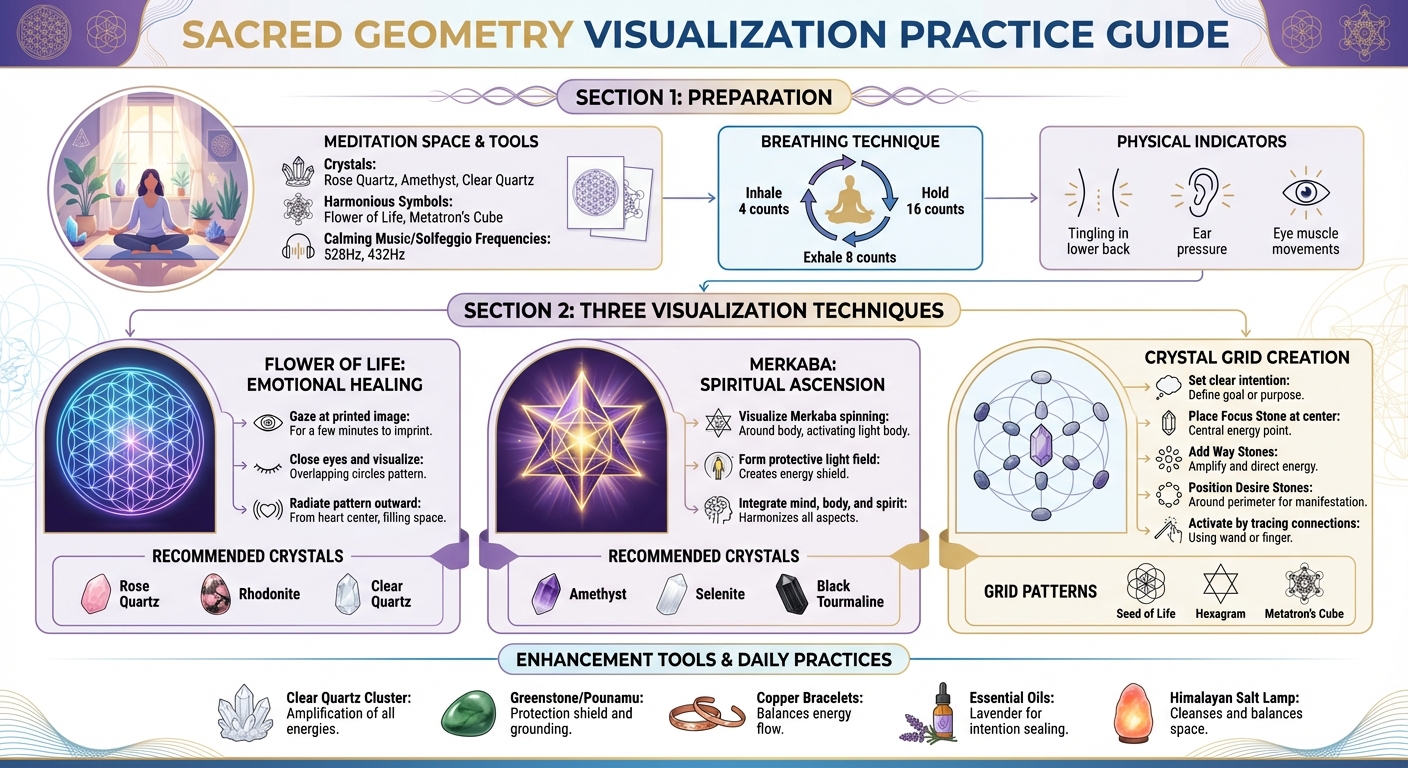 Sacred Geometry Visualization Practice Guide with Crystal Grid Setup