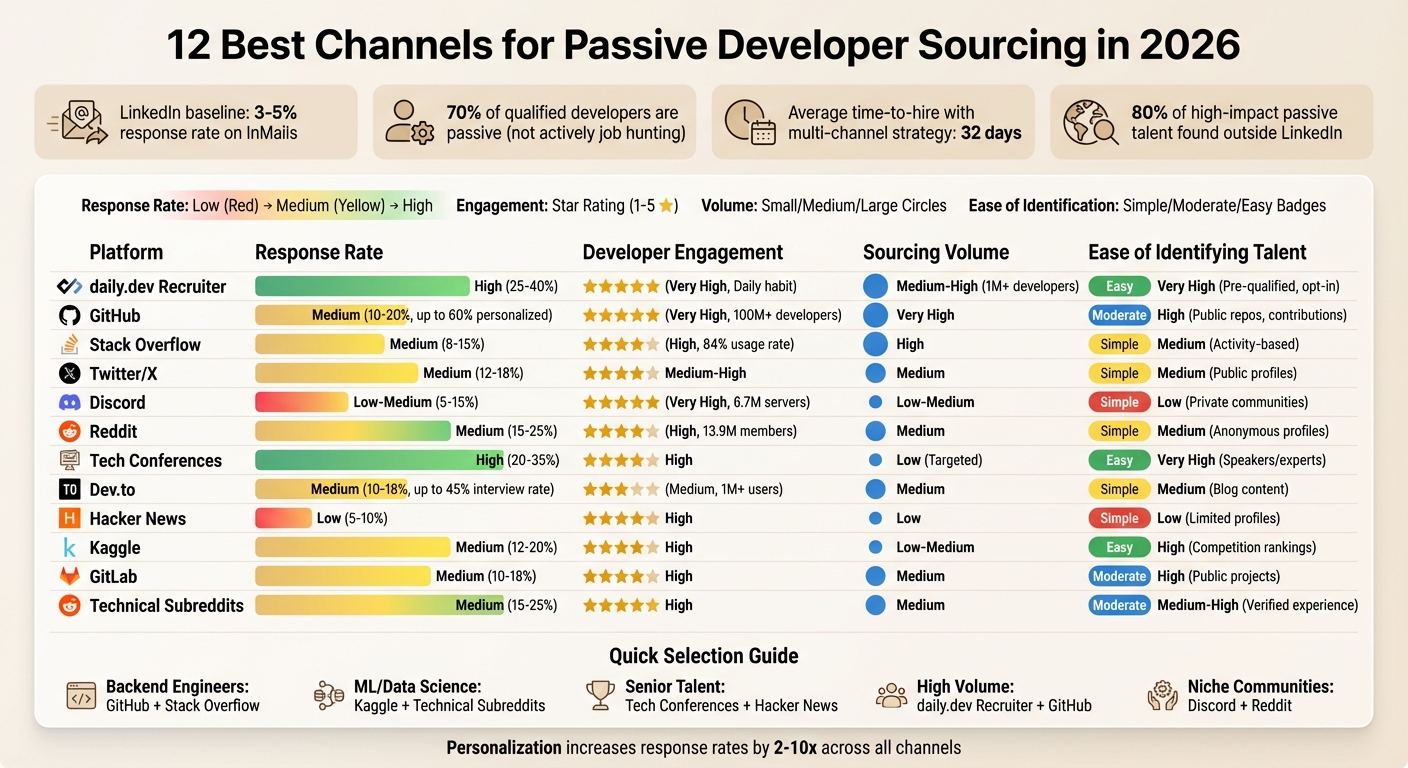 12 Best Passive Developer Sourcing Channels: Response Rates and Engagement Comparison 2026