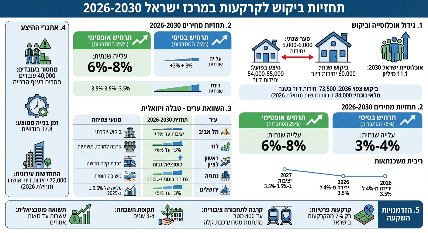 תחזיות שוק הקרקעות במרכז ישראל 2026-2030: נתונים ומגמות מרכזיות